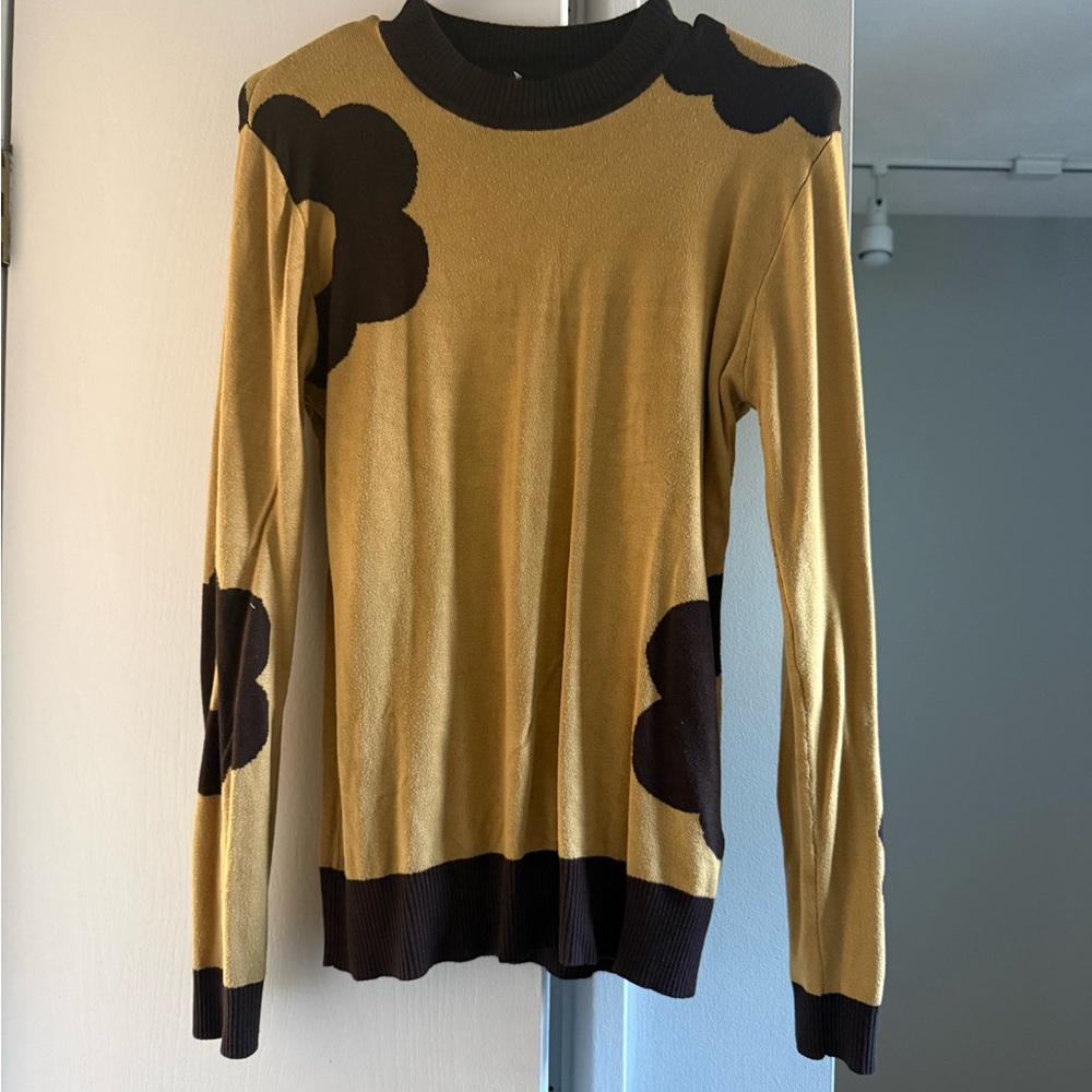Voodoo Vixen Mustard Yellow Sweater with Brown Floral Accents